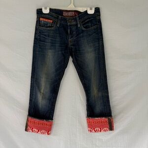 Lucky Brand Legend Sienna Tomboy Crop Sz 2/26 Red Fabric Cuffs